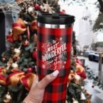 30oz Christmas Tumbler with Handle and Straw, Stainless Steel Vacuum Insulated Flip Straw 30 oz Buffalo Coffee Tumbler, Spill Proof Travel Mug, Merry Christmas Decor Gifts for Women - Image 3