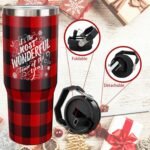 30oz Christmas Tumbler with Handle and Straw, Stainless Steel Vacuum Insulated Flip Straw 30 oz Buffalo Coffee Tumbler, Spill Proof Travel Mug, Merry Christmas Decor Gifts for Women - Image 5