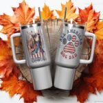 4th of July Spaniel Dog Dad US Flag Insulated Tumbler Patriotic Gift for Men Customized Name Tumbler Personalized With Lid Engraved 40oz with Lid - Image 5