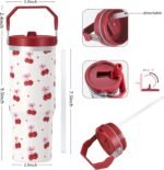 30 oz Cherry Tumbler with Straw Handle, Gifts for Women Who Loves Cherry, Stainless Steel Insulated Water Bottle Coffee Cups for Home Office Travel - Image 4