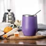 COMOOO Stainless Steel Wine Tumbler Glass Bulk with Lid and Straw 12oz Double Wall Vacuum Insulated Travel Tumbler Cup Stemless for Coffee Wine Cocktails Ice Cream Cup,Purple, 16 pack - Image 5