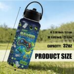 Gifts for Game Lovers - 32oz Gamer Water Bottle with Straw, Games Stainless Steel Water Bottle, Leak Proof, BPA-Free, Sport Insulated Waters Bottles for School Travel, Gift Cup for Teens Adults - Image 3