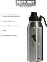 adidas 1 Liter (32 oz) Metal Water Bottle, Hot/Cold Double-Walled Insulated 18/8 Stainless Steel, Stainless Steel/Black, 32 Ounces - Image 3