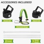 BJPKPK Insulated Water Bottles with Straw Lid, 40oz Metal Water Bottle with 2 lids & Paracord Strap, Double Wall Stainless Steel Tumbler with Handle, Reusable Cups, Mugs, Thermo, Pink & Yellow Rose - Image 4