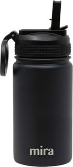 MIRA 12 oz Small Insulated Water Bottle for Cold Drinks | Leak-Proof Stainless Steel with Straw Lid for Travel, Hiking, Gym - Black - Image 3