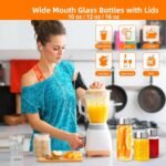 Glass Juice Bottles 20 oz - Wide Mouth Glass Water Bottles with Lids and Sleeve- for Juicing, Smoothies, Milk, Protein, Reusable, Stainless Steel Lids, Leak Proof, Shaker bottle (20oz/600ml) - Image 4
