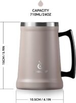 Ideus Insulated Beer Stein, 24/32oz Stainless Steel Double Walled Beer Mug Giant Bar Drinkware Metal Beer Cup with Big Grip Handle (Dusty Pink, 24oz (710ml)) - Image 5