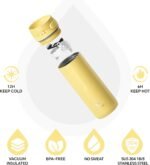 IDEUS Insulated Stainless Steel Water Bottle 17 oz Push Button Lid & Leakproof Travel Mug for Hot/Cold Beverages Fits Most Cup Holder (Light Yellow) - Image 3