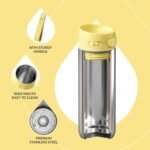 IDEUS Insulated Stainless Steel Water Bottle 17 oz Push Button Lid & Leakproof Travel Mug for Hot/Cold Beverages Fits Most Cup Holder (Light Yellow) - Image 4