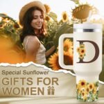 Birthday Gifts for Women - Monogrammed 40 oz Sunflower Tumbler With Handle & Straw - Personalized Gifts for Mom, Wife, Sister, Friend, Coworkers - Initial Cup - Image 3