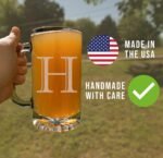 Etched Monogram 16oz Glass Beer Mug (Letter H), A-Z Customized Beer Gifts for Men, Father's Day, Personalized Beer Glasses, Custom Engraved Birthday Gifts for Him, Initial, Name, Husband Dad - Image 5