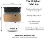 Reusable Strengthened Glass Travel Cup - Spill Proof Insulated Coffee Mug - 12oz/340ml BPA-Free Hot Drink Travel Mug with Lid & Cork Band (Black, 12oz) - Image 3