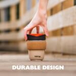 Reusable Strengthened Glass Travel Cup - Spill Proof Insulated Coffee Mug - 12oz/340ml BPA-Free Hot Drink Travel Mug with Lid & Cork Band (Black, 12oz) - Image 4