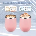 12oz Wine Tumbler with lid, Stainless Steel Travel Mugs Stemless Double Wall Insulated Coffee Cup, Insulated Wine Glasses Travel Tumbler for Cold & Hot Drinks(Light Pink, 1) - Image 3