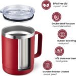 MEWAY 12oz Coffee Mug With Handle and Sliding Lid,Stainless Steel Travel Tumbler Cup with Handle,Double Wall Vacuum Insulated Camping Cup for Hot & Cold Drinks Tea (Red,Set of 1) - Image 3