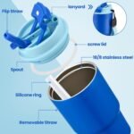 13.5oz Kids Insulated Tumbler with Lid and Straw, BPA-Free Stainless Steel Kids Water Bottle, Leak-Proof& Cupholder Friendly Tumbler for Boys & Girls -2 Pack(Blue+Black) - Image 4