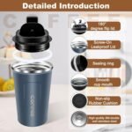 Travel Coffee Mug 17 oz Insulated Coffee Cup with Lid Pill Proof, Vacuum Stainless Steel Leakproof Thermal to GO, Reusable Coffee Tumbler for Men and Women Hot & Cold Drinks - Image 3