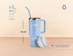 KooK Stainless Steel Tumbler, with Straw and Handle, Leakproof, Vacuum Insulated Travel Coffee Mug, Reusable Double Walled Water Bottle, Keeps Hot or Cold, 40 oz, Sky Blue - Image 4