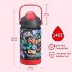 rockpapa 14 oz Kids Insulated Water Bottle，Stainless Steel Toddler Cups with Straws, BPA Free, Leak-Proof, Kids Water Bottle for School Boys&Girls (Black Games) - Image 6