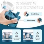 MUKOKO 32 oz Glass Tumbler with Straw,Glass Water Bottles with Time Marker,Iced Coffee Cup with Silicone Sleeve,Motivational Drinking Bottles,Leakproof-Steel Blue - Image 3