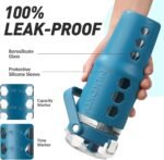 MUKOKO 32 oz Glass Tumbler with Straw,Glass Water Bottles with Time Marker,Iced Coffee Cup with Silicone Sleeve,Motivational Drinking Bottles,Leakproof-Steel Blue - Image 5