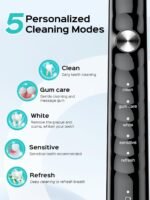 COSLUS Sonic Electric Toothbrush for Adults: 47000 VPM for Deep Cleaning & Whitening with Travel Case - 5 Modes for Sensitive Teeth & Braces, Wireless Charging, 6 Brush Heads for Family, Black (1PC) - Image 4