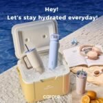 CAROTE 3-Pack Insulated Stainless Steel Water Bottles with Upgraded Leakproof Tech, Travel Coffee Tumplers with Straw, 34/24/24 oz Heart Paradise Straw Tumbler Set of Three (Blue) - Image 4