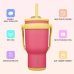 BJPKPK 30 OZ Insulated Travel Tumbler with Handle and Straw, Stainless Steel Water Bottle, Double Wall Vacuum Insulated Mug, for Work, Car, Travel, Rose Pink - Image 3