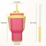 BJPKPK 30 OZ Insulated Travel Tumbler with Handle and Straw, Stainless Steel Water Bottle, Double Wall Vacuum Insulated Mug, for Work, Car, Travel, Rose Pink - Image 4