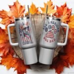 All American Chihuahua Dog Dad Patriotic US Flag Insulated Tumbler 4th of July Gift Customized Name Tumbler Personalized With Lid Engraved 40oz with Lid - Image 5