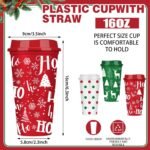 Pickmesh 12 Pcs Christmas Coffee Cups Gifts Bulk 16 oz Reusable Christmas Tree Snowflake Elk Pattern Tumblers with Lid Plastic Travel Coffee Mug for Women Coworkers Holiday Drinks - Image 3