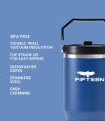30oz Insulated Stainless Steel Water Bottle with Handle | Leakproof Tumbler with Straw & Flip Lid | BPA-Free, Double Wall Vacuum Flask for Hot & Cold Drinks | Gym, Travel & Office (Navy Blue) - Image 3