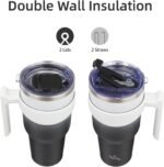 30 oz Tumbler with Handle and 2 Straw 2 Lid, Insulated Water Bottle Stainless Steel Vacuum Cup Reusable Travel Mug,Day Night - Image 4