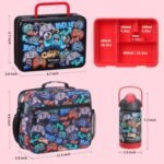 rockpapa 5 Compartment Bento Lunch Box for Kids with Uensils & Insulated Water Bottle & Lunch Bag with Strap, BPA-Free Lunch box Containers Set for School Boys Girls Ages 3+ (Black Games) - Image 3