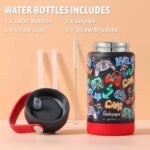 rockpapa 5 Compartment Bento Lunch Box for Kids with Uensils & Insulated Water Bottle & Lunch Bag with Strap, BPA-Free Lunch box Containers Set for School Boys Girls Ages 3+ (Black Games) - Image 5