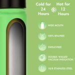 mininoo 24 oz Insulated Water Bottle with Straw, Stainless Steel Double Wall Vacuum with Straw Lid, Leak Proof, BPA Free, Keep Cold for 24H & Hot for 12H(Canopy Green) - Image 3