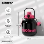 60 oz Big Water Bottle with Straw and Carry Handle, Black Wide Mouth Vacuum Insulated Stainless Steel Bottles; Heavy-Duty Aesthetic Yoga Flask for Women, Sweet & Cool Black - Image 3