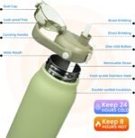 BJPKPK Insulated Water Bottles with Straw, 57 oz Sports Water Bottle with One-handed Opening Lid, BPA Free Leakproof Easy Carry Jugs, Flasks for Gym Sports Outdoors,Light Green - Image 3