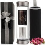 Modern Black Cylindrical Glass Travel Tea Mug with Infuser | BPA Free Double Wall Insulated 14 Ounce (A01) - Image 3