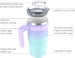 Zukro 20 oz Tumbler with Handle, Lid and Straw, Ceramic Lined, Double-Walled Vacuum Insulated Stainless Steel Coffee Cups for Home/Office/Work, Travel Mug for Hot and Cold Drinks, BPA-Free - Image 4