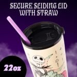 Silver Buffalo Disney Tim Burton's Nightmare Before Christmas “Forever and Always” Featuring Jack Skellington and Sally Double Walled Stainless Steel Tumbler with Straw, 22 Ounces - Image 4