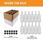 FastRack 750 ml Clear Bordeaux Wine Bottles (Pack of 12) Screw top finish with 12 Black PLASTIC caps | W5 Flint Flat-Bottomed Glass Bottles Ideal for Wine Making and Storage - Image 3