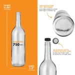FastRack 750 ml Clear Bordeaux Wine Bottles (Pack of 12) Screw top finish with 12 Black PLASTIC caps | W5 Flint Flat-Bottomed Glass Bottles Ideal for Wine Making and Storage - Image 4