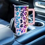 40 oz Leopard Print Tumbler Laser Engraving Glitter Leopard 40oz Tumbler with Lid Straw Double Insulated Travel Coffee Cup Travel Accessories Must Have - Image 4