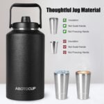 2 Gallon Water Jug with Wide Mouth, 256oz Insulated Water Bottle Keep Cold24h&Hot12h, Comes with Ergonomic Handle, Two Double Walled 16oz 18/8 Stainless Steel Cups Thermo Canteen Mug - Image 4
