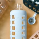 purifyou Replacement Cap for 40, 32, 22, 12 oz Reusable Glass Water Bottle with Time & Volume Markings, Non-Slip Silicone Sleeve, Stainless Steel Lid Insert, Sports Bottle for Water, Juice (Iceblue) - Image 7