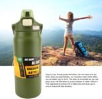 304 Stainless Steel Insulated 1.5L, Straw Lid Handle Reusable Wide Mouth Vacuum Bottle for Gym Fitness (Dark Green) - Image 3