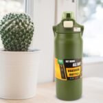 304 Stainless Steel Insulated 1.5L, Straw Lid Handle Reusable Wide Mouth Vacuum Bottle for Gym Fitness (Dark Green) - Image 4
