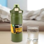 304 Stainless Steel Insulated 1.5L, Straw Lid Handle Reusable Wide Mouth Vacuum Bottle for Gym Fitness (Dark Green) - Image 5