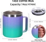 Volhoply 14oz Insulated Stainless Steel Coffee Mug with Leakproof Lid,Double Wall Vacuum Travel Coffee Cup with Handle,Reusable Cups Tumbler,Camping Mugs Keep Hot,Ideal Gifts(Purple Green,1) - Image 3
